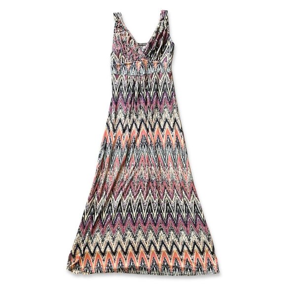 Loveappella Dresses & Skirts - Loveappella Carlita Knit Maxi Dress Womens M Petite Chevron Geo Print Sleeveless